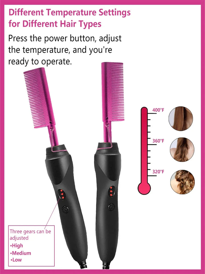 PowerSleek Hot Comb & Styling Set – Electric Straightening Comb + Wax Stick