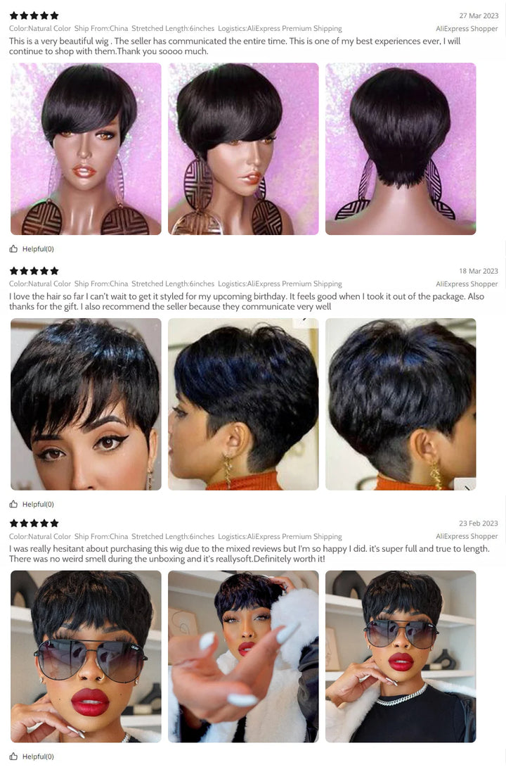 Chic Pixie Cut Wig – 100% Human Hair with Soft Bangs