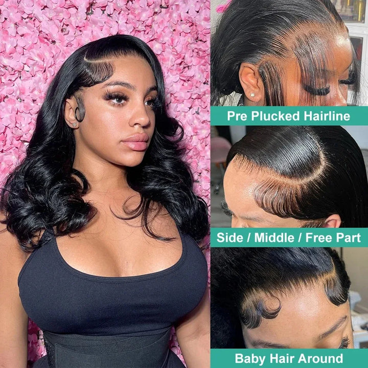Luxe Body Wave Bob Wig with Transparent Lace – Virgin Brazilian Remy, 180% Density