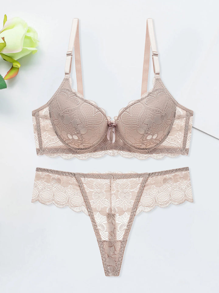 EmpowerEase Seductive Lace Lingerie Set – Sheer Mesh Bra & Panty with Garter Belt