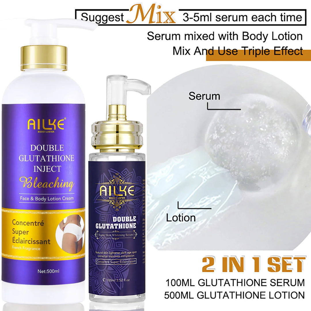 AILKE Brightening Face & Body Whitening Serum – Glutathione, Vitamin C & Aloe Vera | Fades Dark Spots & Evens Skin Tone (100ml)