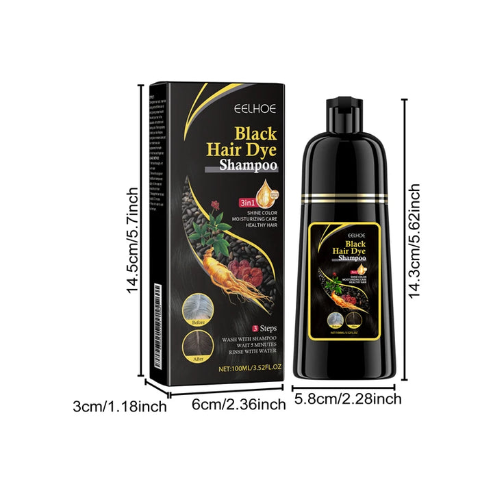 Eelhoe 3-in-1 Black Hair Coloring Shampoo – 2pcs Natural Herbal Polygonum Shampoo for Gray Coverage & Scalp Care (100ml Each)