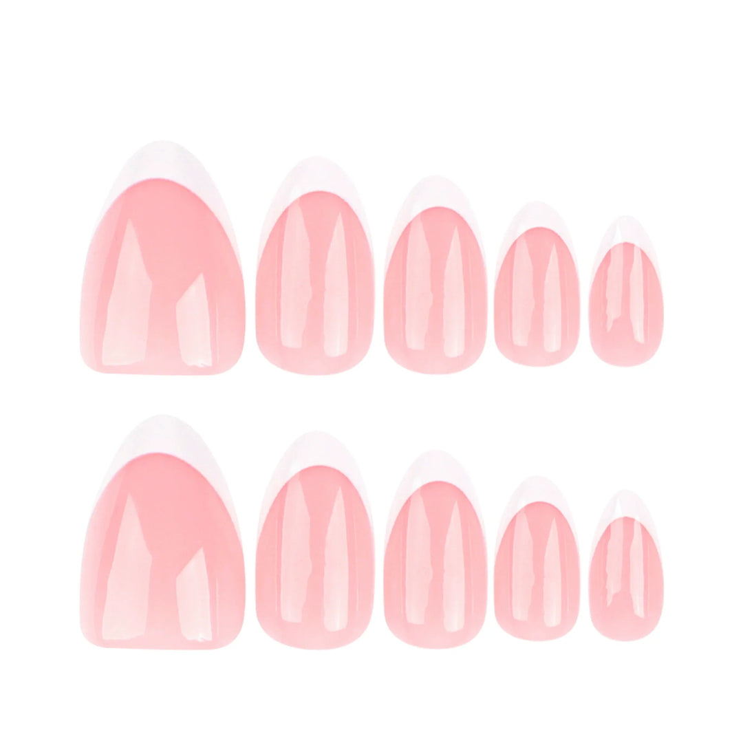 24pcs White French Tip Press-On Nails – Short Oval Shape Reusable Acrylic Full Cover Nails with Glue