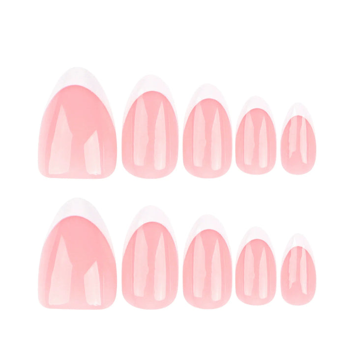 24pcs White French Tip Press-On Nails – Short Oval Shape Reusable Acrylic Full Cover Nails with Glue