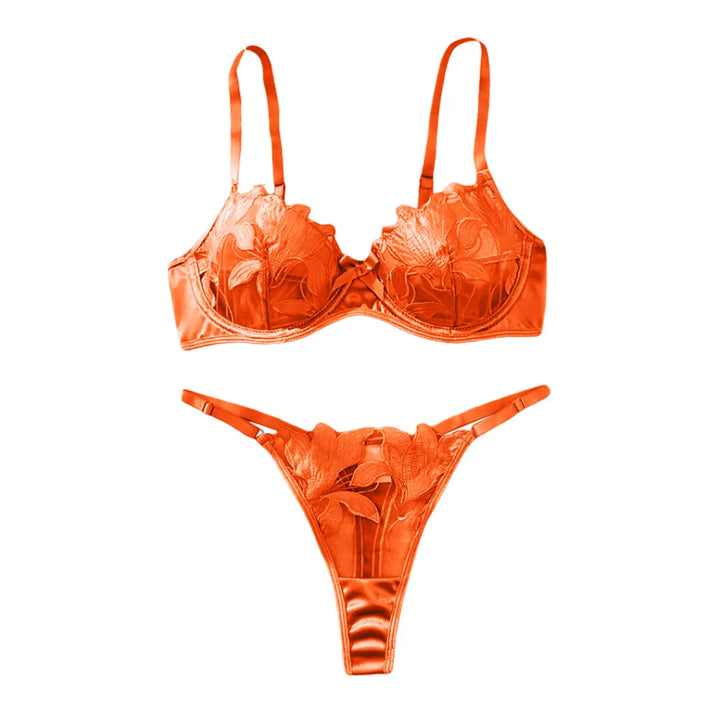 2-Piece Embroidered Lace Lingerie Set – Satin & Mesh Elegance