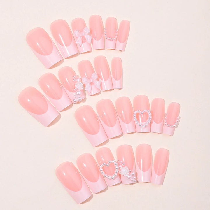Nude Press-On Nails with Pearl Decor – Sweet & Charming Reusable Resin False Nails for DIY Manicures