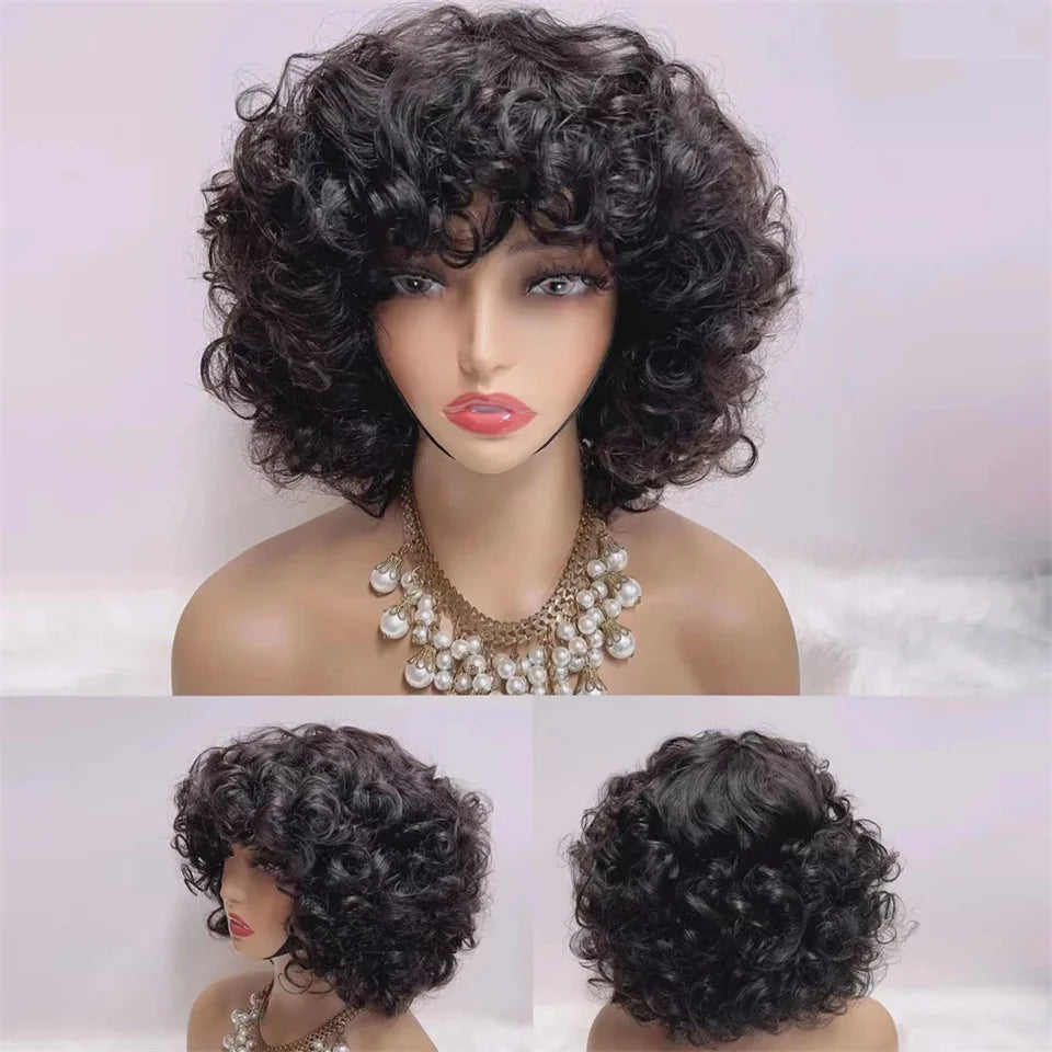 Divine Curl Pixie – Fumi Curly Remy Human Hair Wig with Bangs