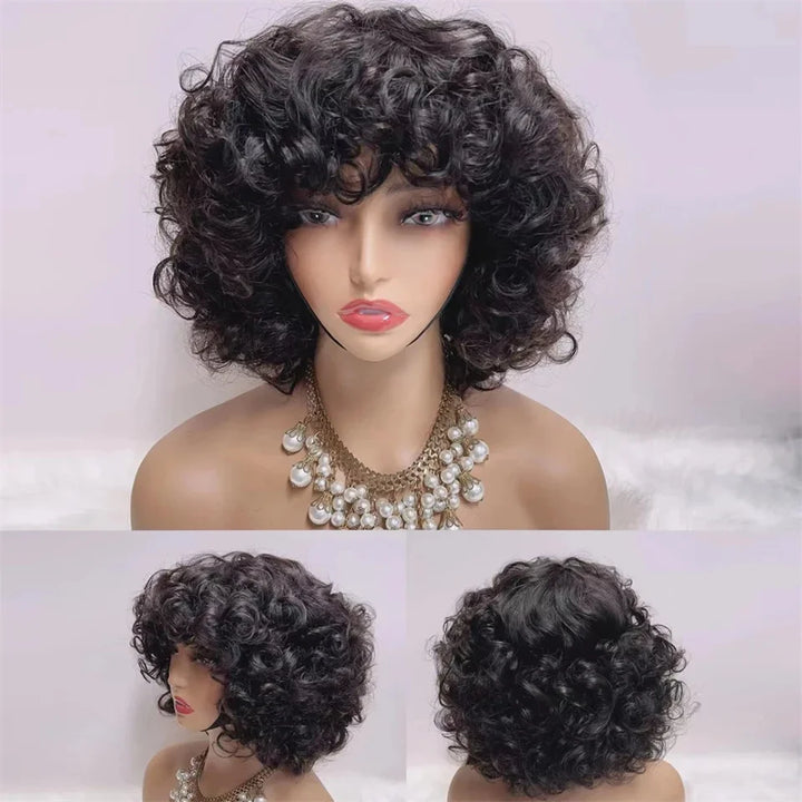 Divine Curl Pixie – Fumi Curly Remy Human Hair Wig with Bangs