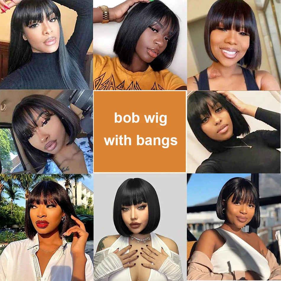 Empower Bangs Bob – Bone Straight Remy Human Hair Wig with Middle Part