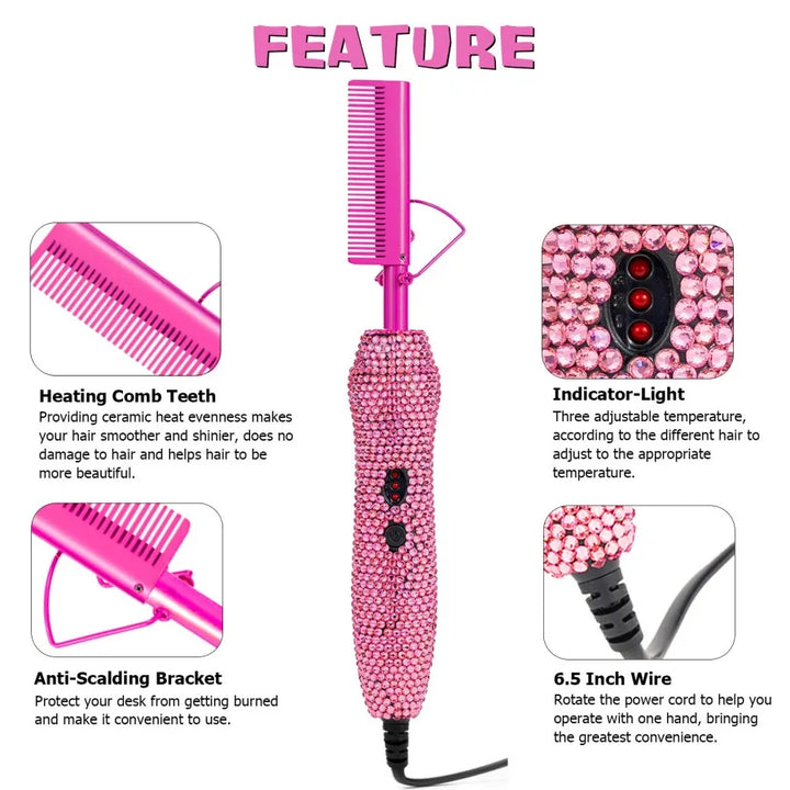 HeatSculpt Pro Electric Hot Comb – 2-in-1 Straightening & Curling Brush