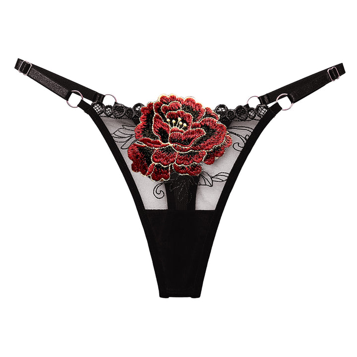 Embroidered Floral Lace Thong – Sexy Low-Waist Cutout Panties for Women