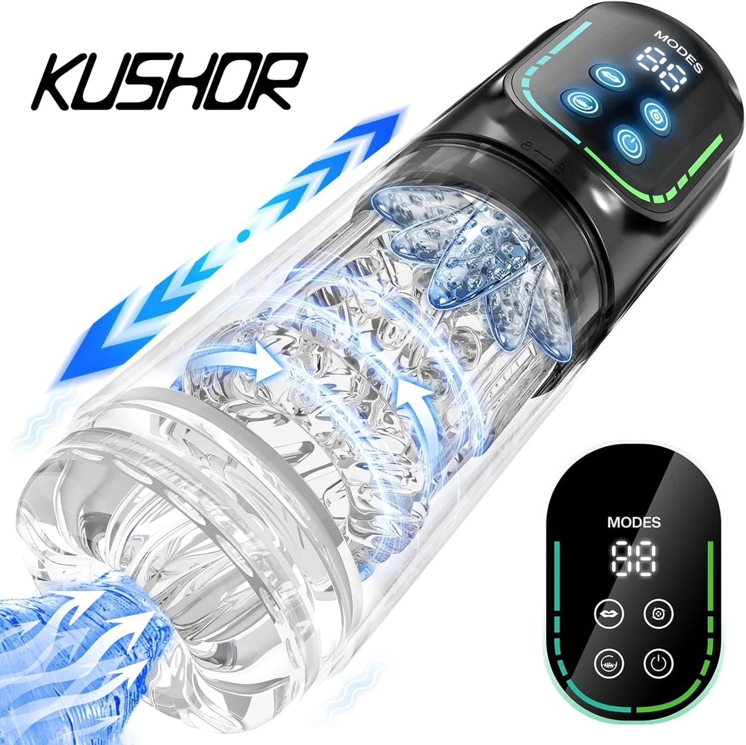 Automatic Thrusting & Rotating Male Masturbator – 4-in-1 Sucking, Vibrating, Licking & Penis Pump with LCD Control