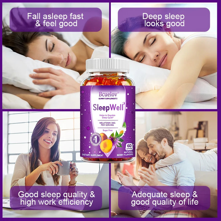 Bcuelov Sleep Gummies – Melatonin, Passionflower, Chamomile & Lemon Extract – Fight Insomnia, Relieve Stress, Support Immunity (60 Gummies)