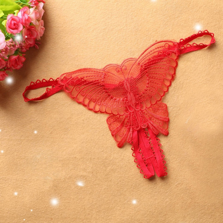 Butterfly Embroidered Open Crotch Panties – Sexy Low Waist Hollow-Out Thong Lingerie