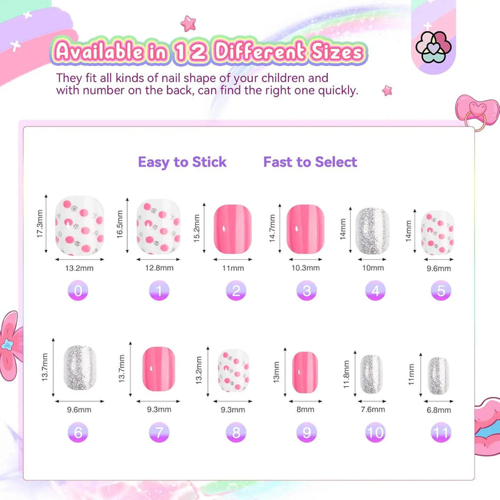 168Pcs Kids Press-On Nails – 7 Pack Glitter Gradient Star Design, Short Acrylic Tips, Pre-Glued for Easy Application – Christmas & Birthday Gift Set for Girls Ages 8–12