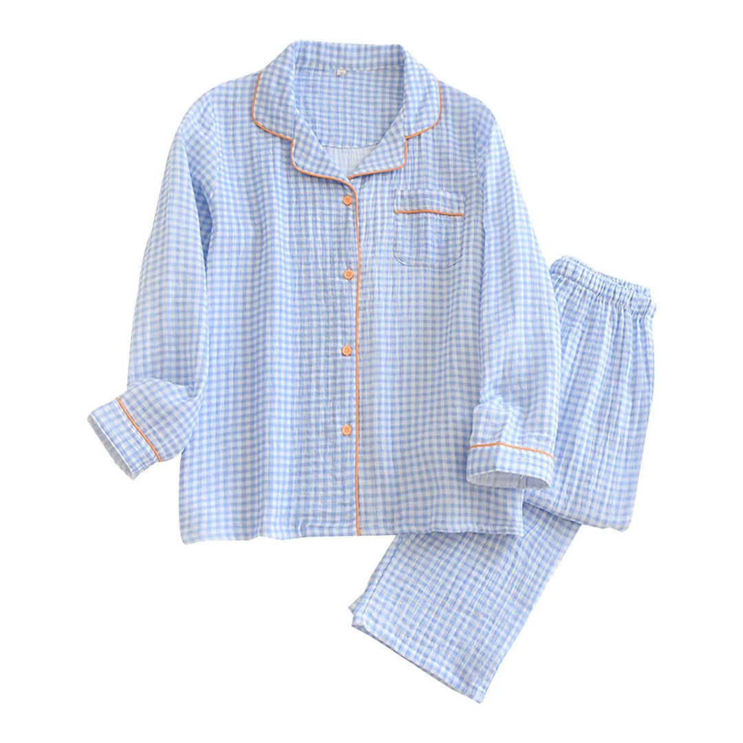 Cozy Plaid Pajama Set – Breathable Long Sleeve & Pants Loungewear for Women