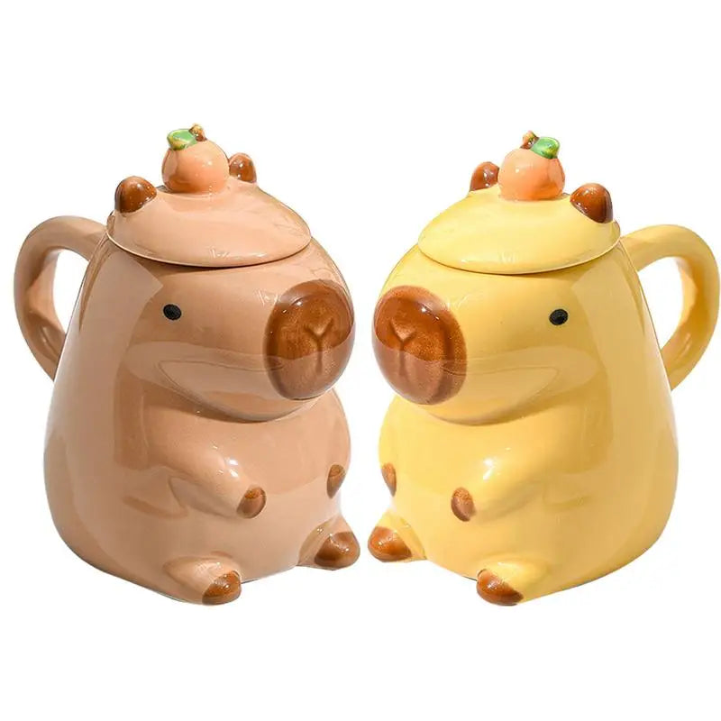 CozyCapy™ Ceramic Mug with Lid – Whimsical Capybara Christmas Cup (14oz)