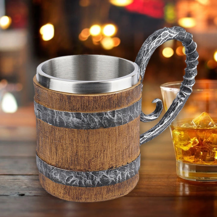 BarrelMuse™ Retro Wood-Style Insulated Mug – Stainless Steel Interior (Single Cup)