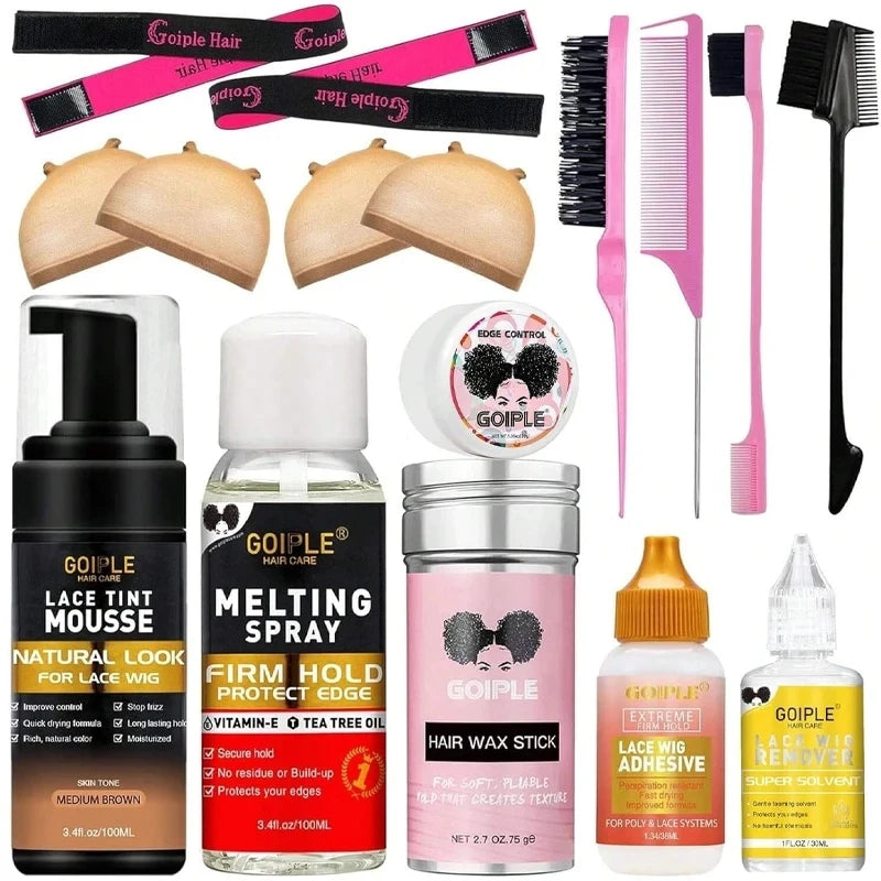 Ultimate Lace Melt Wig Styling Kit – Waterproof Adhesive, Tint Mousse & Edge Control Set
