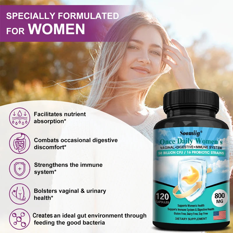 Probiotic & Prebiotic Supplements for Women – 50 Billion CFU, 16 Strains, Digestive & Immune Support, pH Balance, Energy Boost