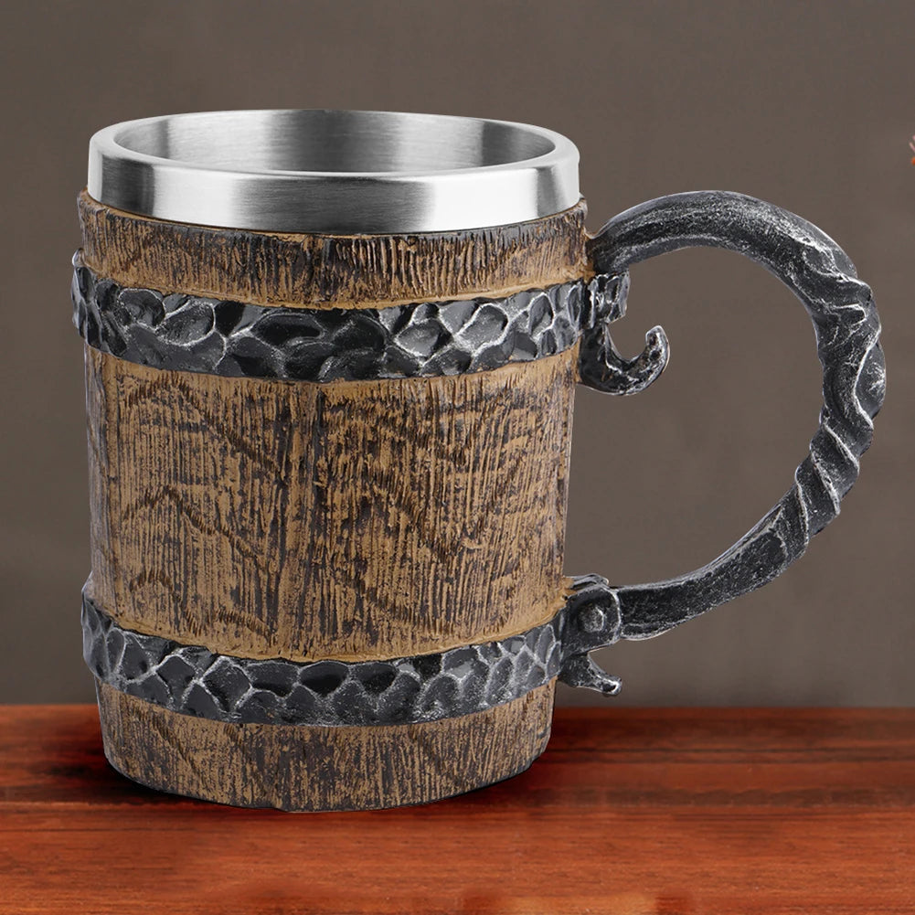 BarrelMuse™ Retro Wood-Style Insulated Mug – Stainless Steel Interior (Single Cup)