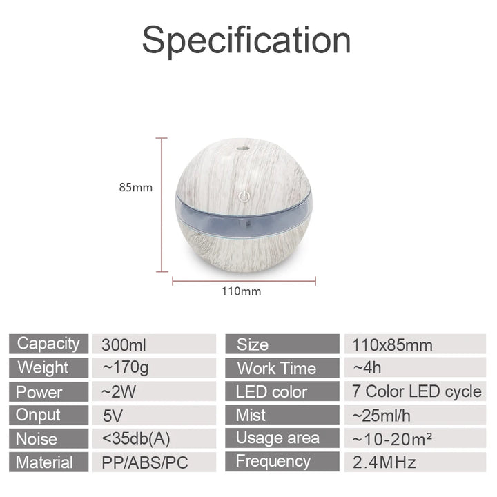 Diffuser Premium Aromatherapy Gift Set  Modern 300ml Humidifier Diffuser with Touch Panel & LED Color Changing Base