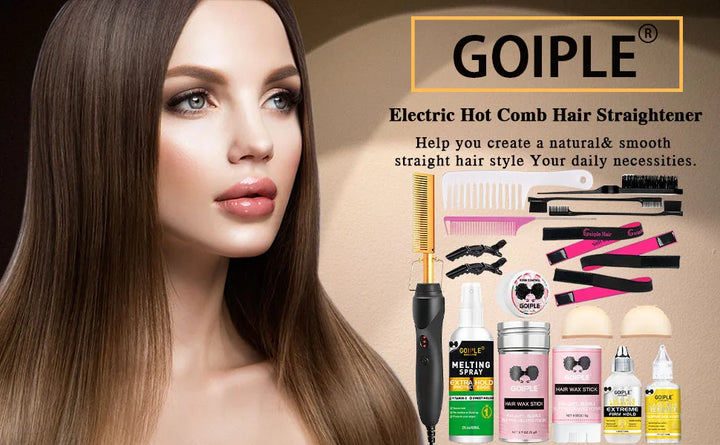 GOIPLE Pro Heat Press Comb – High-Temp Straightening Brush for Wigs & Edges