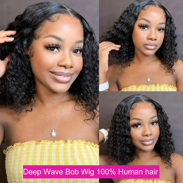 Empower Waves Brazilian Deep Wave Lace Frontal Wig – Short HD Bob, 200% Density