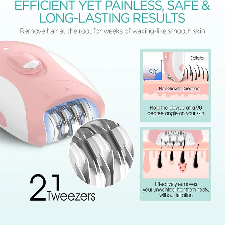 Kemei Women’s Electric Epilator – Rechargeable Hair Removal for Face, Body, Bikini, Legs & Underarms