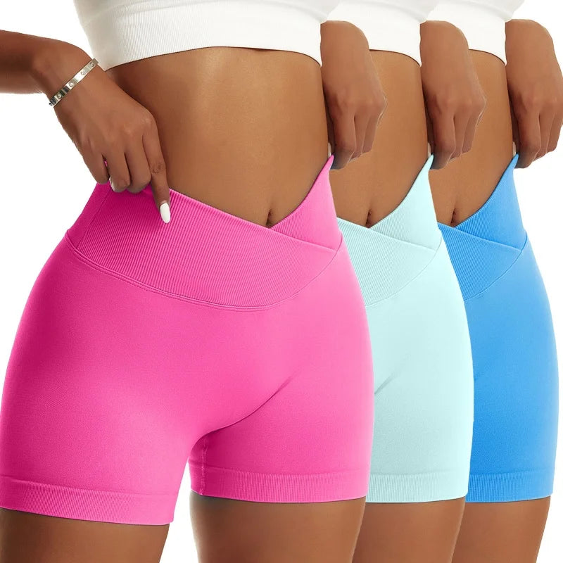 EmpowerEase Seamless Scrunch Butt High-Waist Yoga Shorts – 3-Piece Set