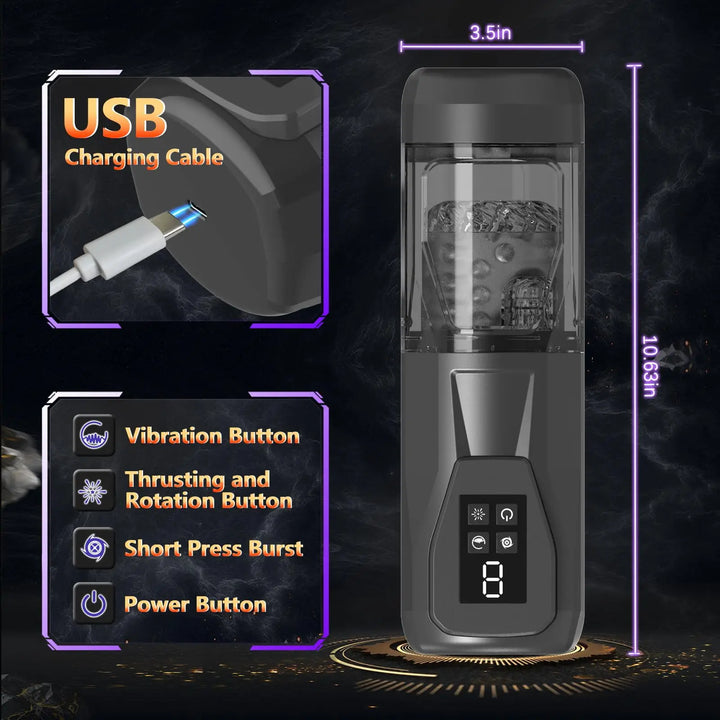 SENSIVO 360° Rotation Male Masturbation Cup – 7 Thrusting, Vibrating, Rotating & Licking Modes, 3D Textured Pocket Pussy Stroker, Rechargeable & Waterproof