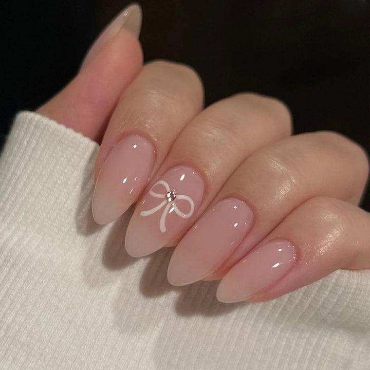 24pcs White French Tip Press-On Nails – Short Oval Shape Reusable Acrylic Full Cover Nails with Glue