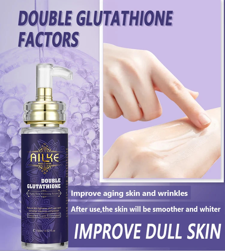 AILKE Brightening Face & Body Whitening Serum – Glutathione, Vitamin C & Aloe Vera | Fades Dark Spots & Evens Skin Tone (100ml)