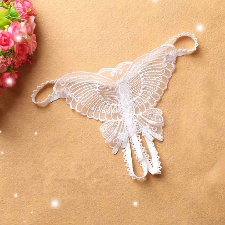 Butterfly Embroidered Open Crotch Panties – Sexy Low Waist Hollow-Out Thong Lingerie