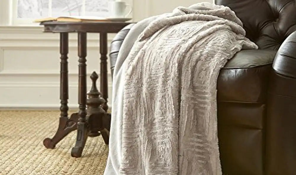 Luxury Faux Fur Microfiber Adult Throw Blanket, 50 X 60, White