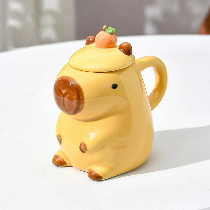 CozyCapy™ Ceramic Mug with Lid – Whimsical Capybara Christmas Cup (14oz)