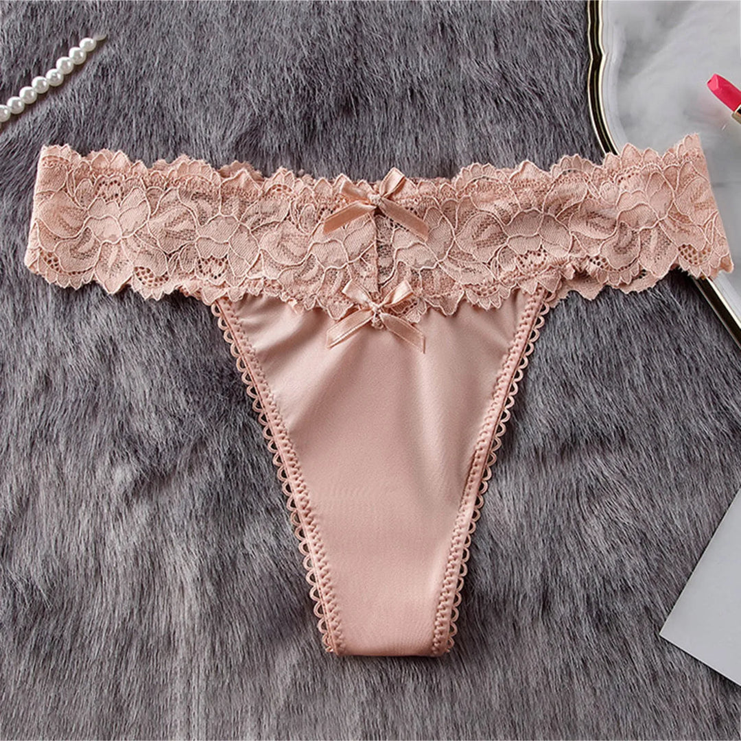 Ice Silk Lace Thong Panties for Women – Low Rise, Breathable & Sexy Embroidered Lingerie