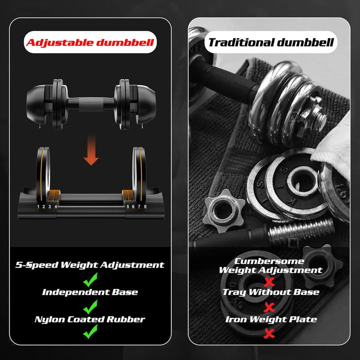 EmpowerLift Adjustable Dumbbell Set – 44lb with One-Hand Dial & Tray