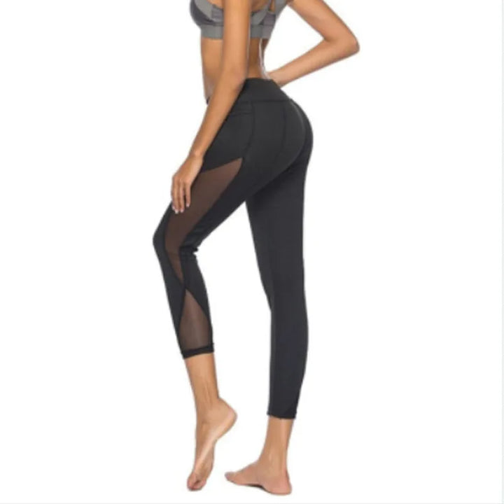 Sexy Mesh Lace Yoga Leggings – High-Waist Hollow-Out Sportswear for Women