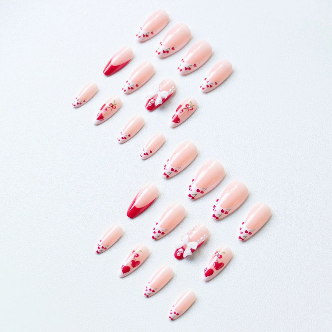 Pink Almond Butterfly Ballet False Nails – 24pcs French Design Press-On Set