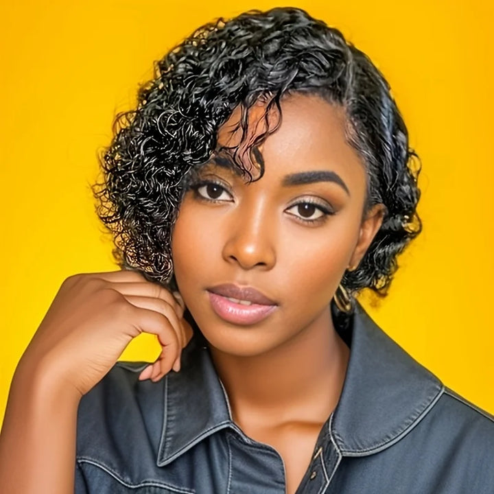 Curly Grace Lace Pixie – 6” Natural Black Curly Human Hair Wig