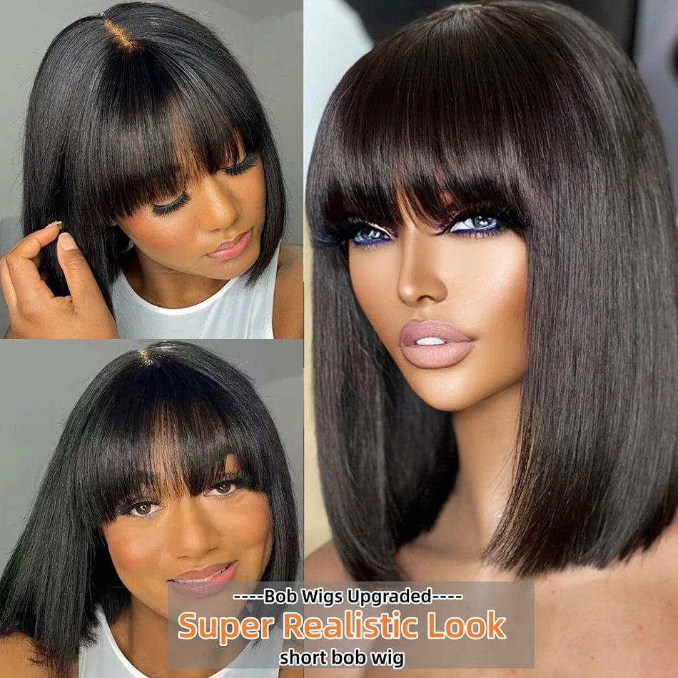 Empower Bangs Bob – Bone Straight Remy Human Hair Wig with Middle Part