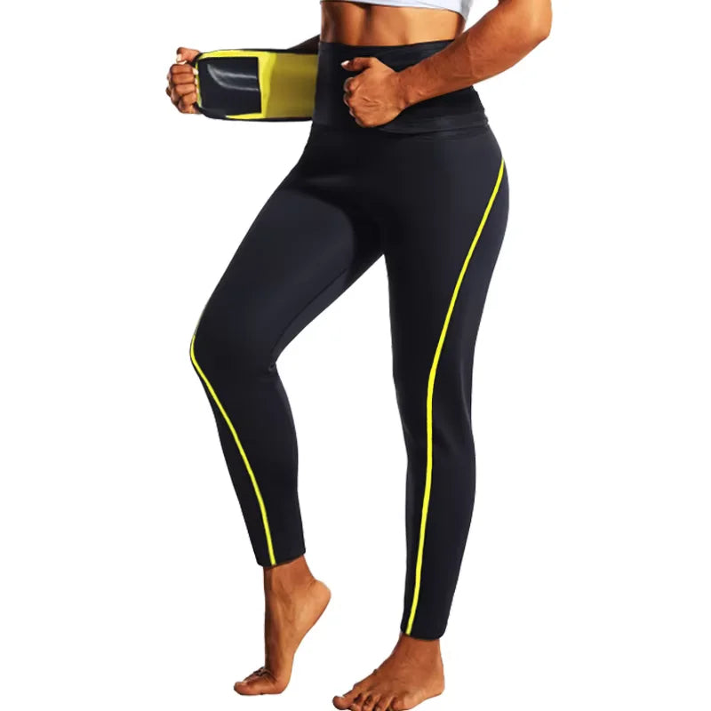 Women's High-Waist Sauna Effect Fitness Leggings – Athletic Yoga Training Gym Pants with Pork Chop Pockets