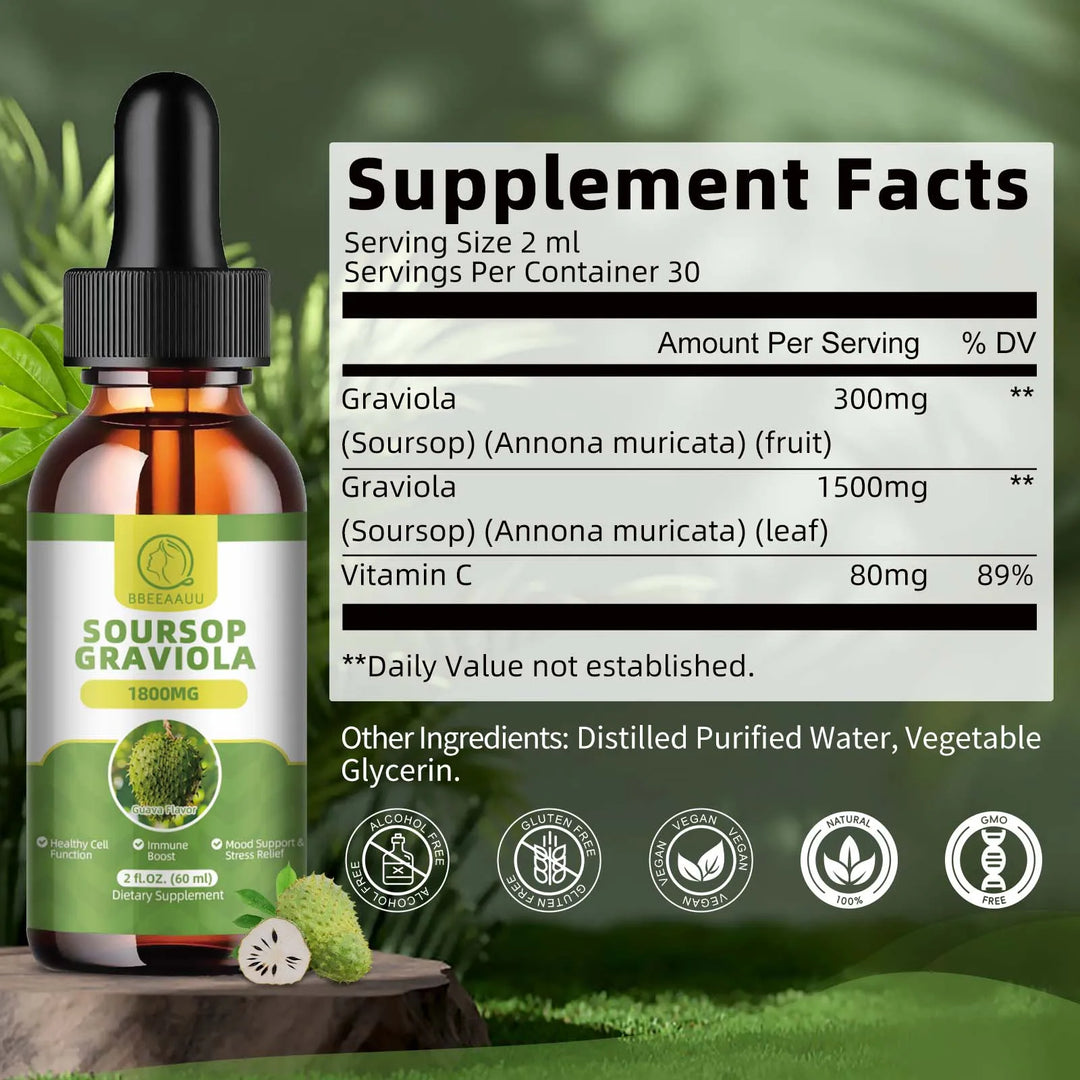 Natural Soursop Graviola Extract Drops – Immunity, Kidney Health & Detox Support (60ml)