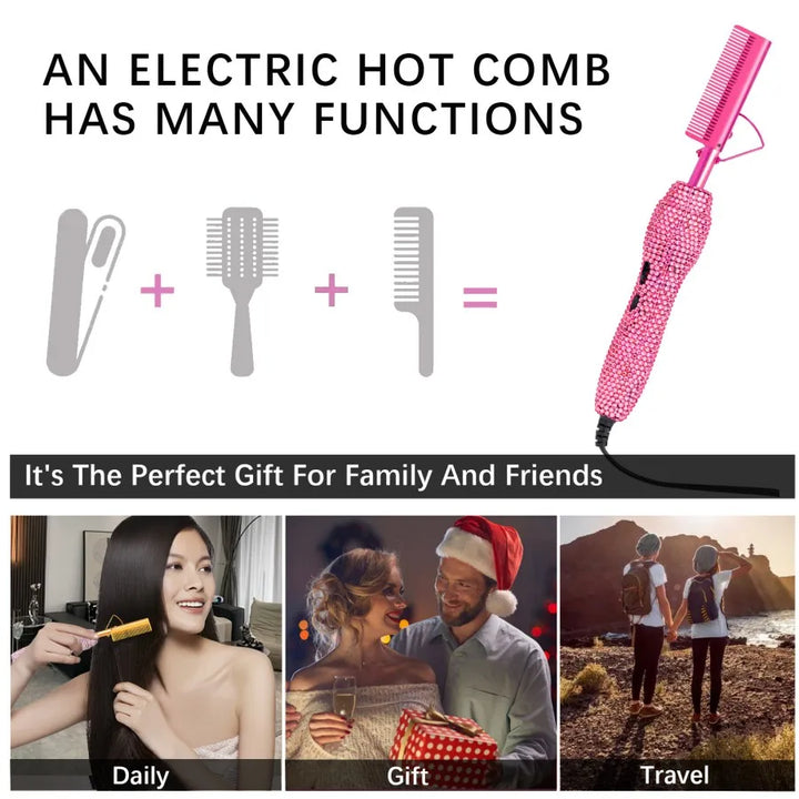HeatSculpt Pro Electric Hot Comb – 2-in-1 Straightening & Curling Brush