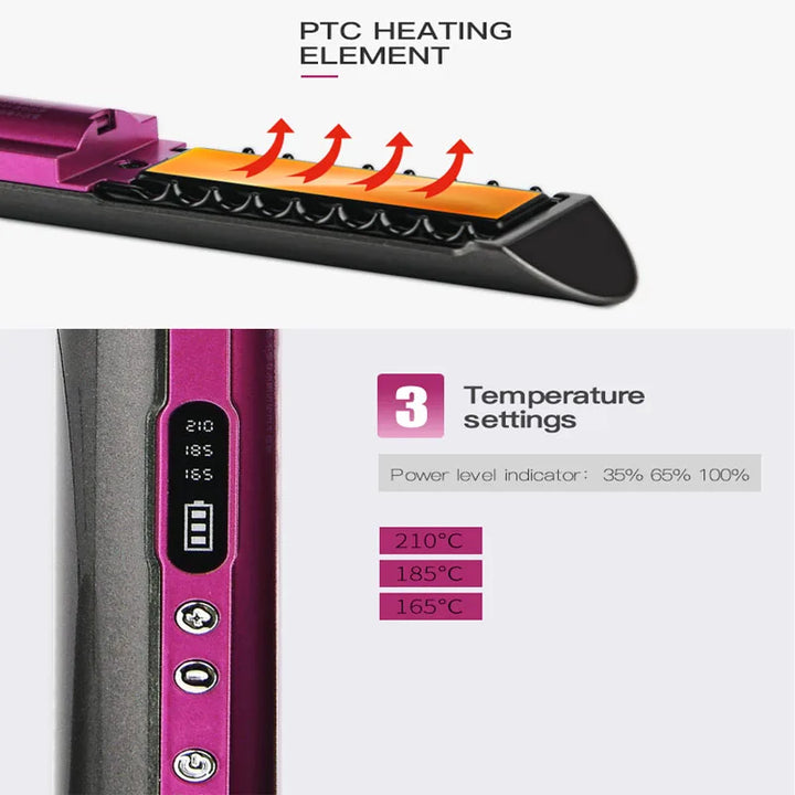 UKLISS Cordless Mini Hair Straightener & Curler – USB Rechargeable 2-in-1 Flat Iron for Travel & On-the-Go Styling