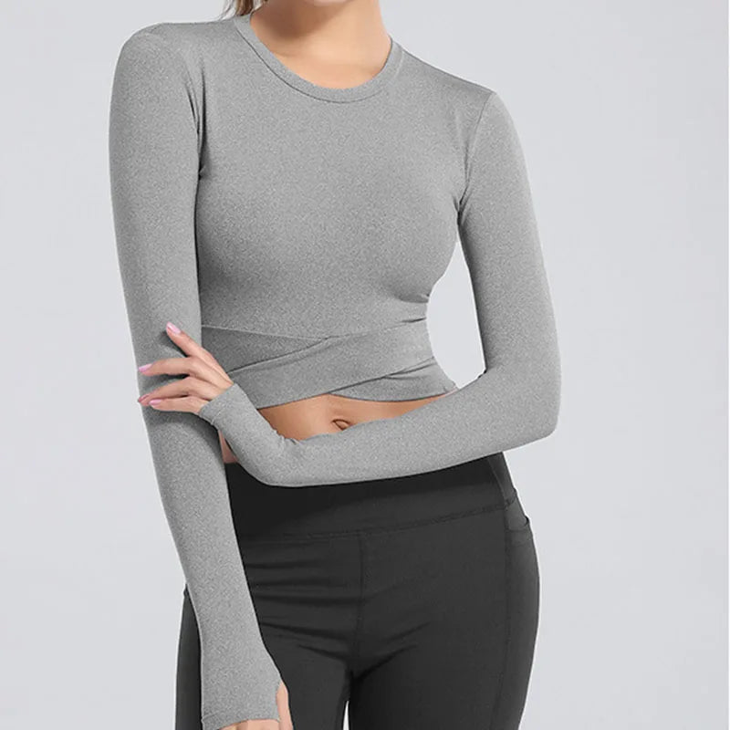 Women's Long Sleeve Crop Top – Quick-Dry Yoga & Fitness Shirt
