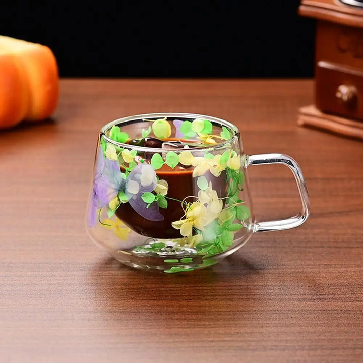 Ethereal Bloom Double-Walled Glass Mug (200ml)
