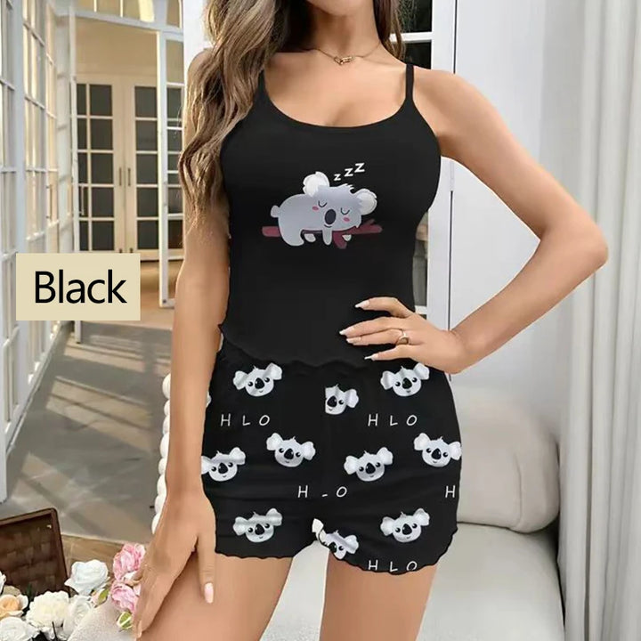 Dreamy Koala™ Pajama Set  Cartoon Print Sports Cami & Shorts Sleepwear
