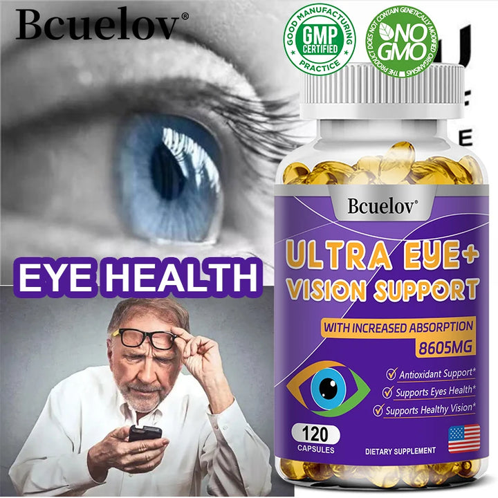 Bcuelov Advanced Eye Vitamin Supplement – Vision Support with Lutein & Bilberry for Macular Health, Dry Eyes & Night Vision – 120 Capsules